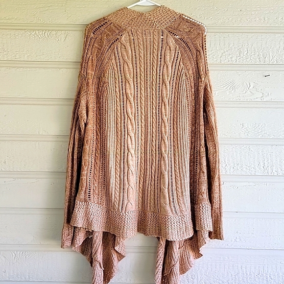 Free People Long Button Down Tan Caramel Waterfall Women Cardigan Sweater Size M - Picture 11 of 15
